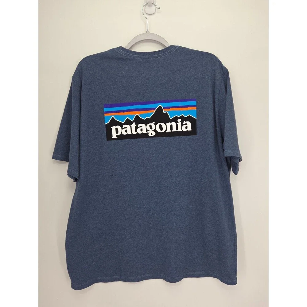 Patagonia Men's P-6 Logo Responsibili-Tee T Shirt Graphic Print Blue Size XL